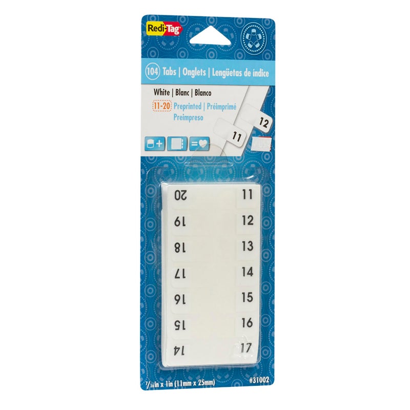 Redi-Tag Numbered Tabs, 11-20 Pre-Printed Divider Tabs, Permanent Adhesive Index Labels, 7/16" x 1", 104 Tabs Per Pack, (B31002) - Image 2